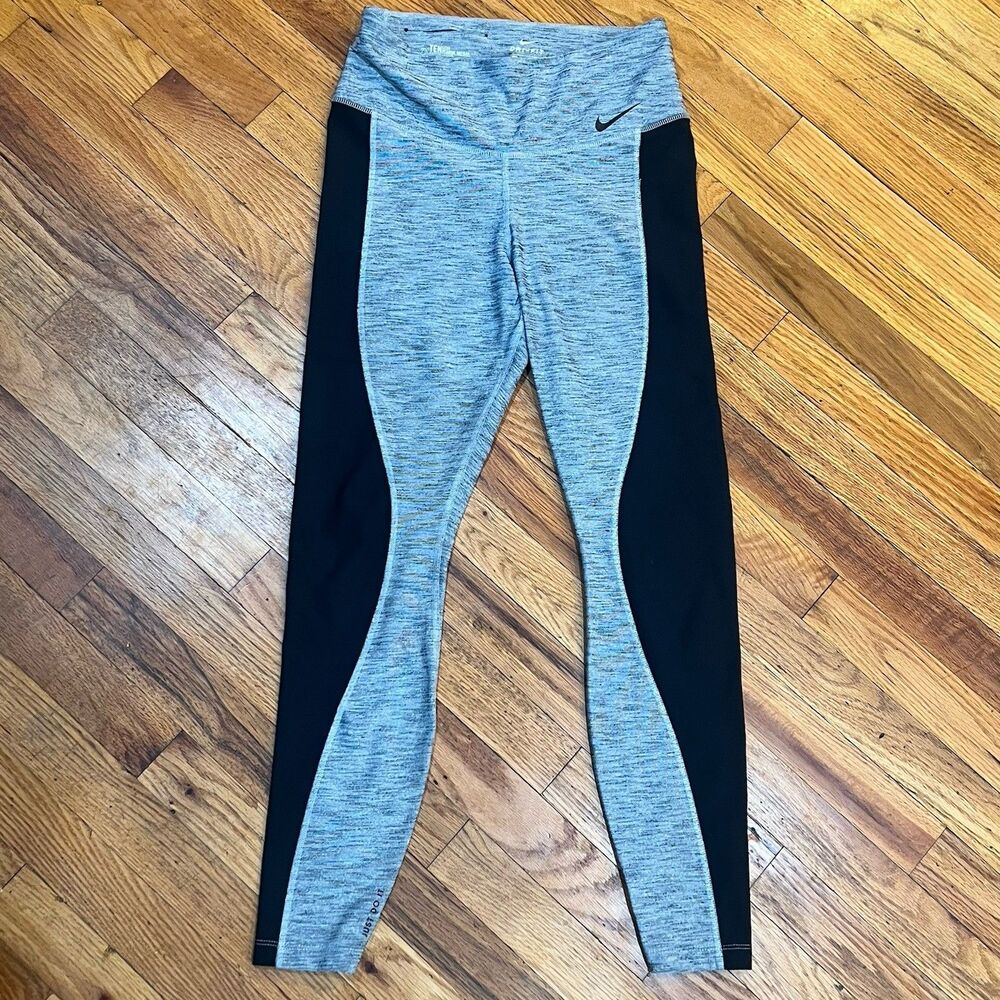 Nike One Legend Pant Womens Medium M Gray Heather Black Colorblock Leggings Yoga